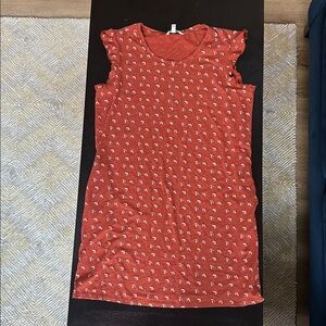 Toad & Co Rufflita Orange Leaf Print Shift Dress.

D